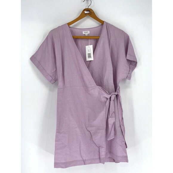 NWT Hudson North Rose Pink Linen Blend Belted Wrap Summer Dress Pockets Sz 3XL - Picture 1 of 16